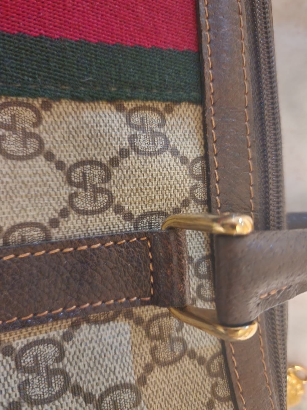 Gucci Brown GG Canvas Satchel with Green and Red Stripe - Picture 7 of 12